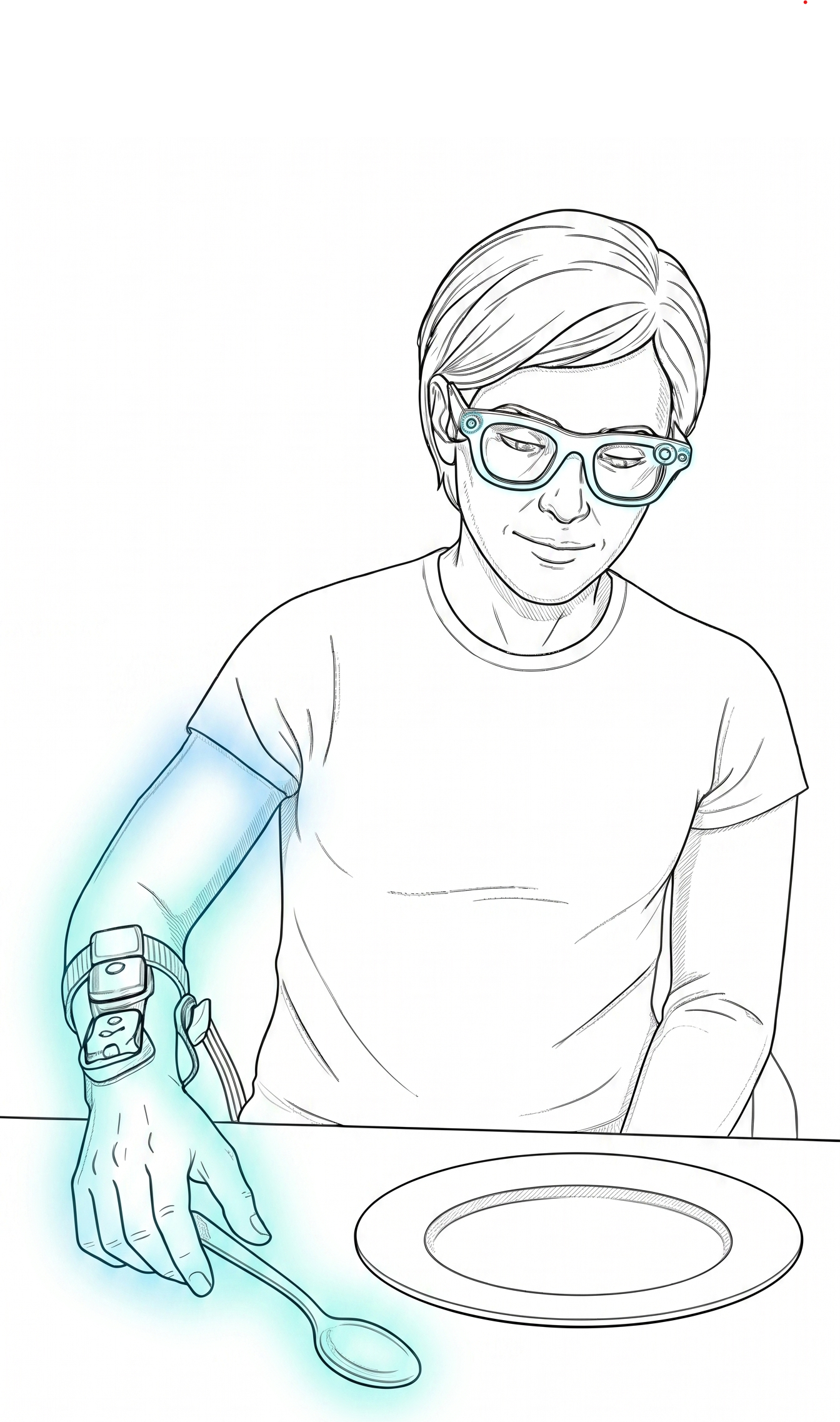 Illustration of a stroke patient using the ORAISIS FES system to grasp a spoon